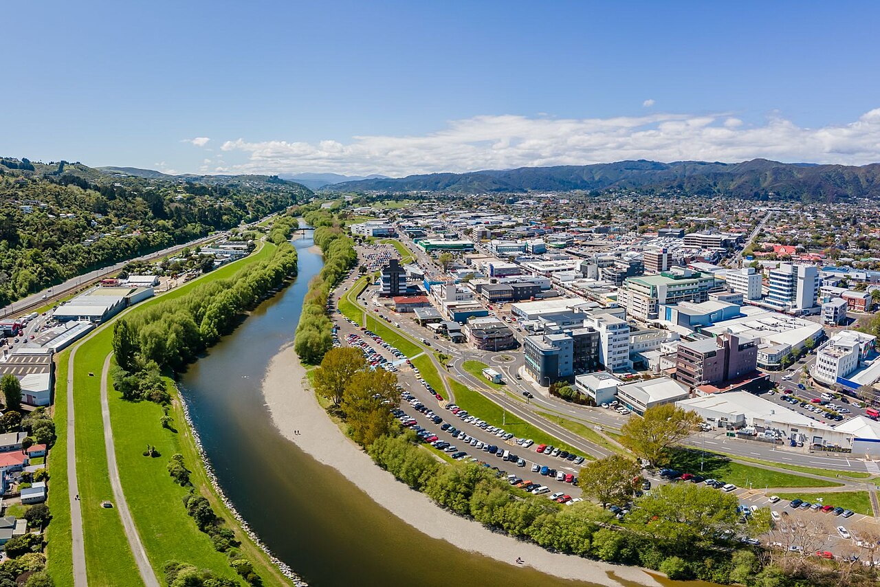 Aerial view of Lower Hutt and the Hutt River